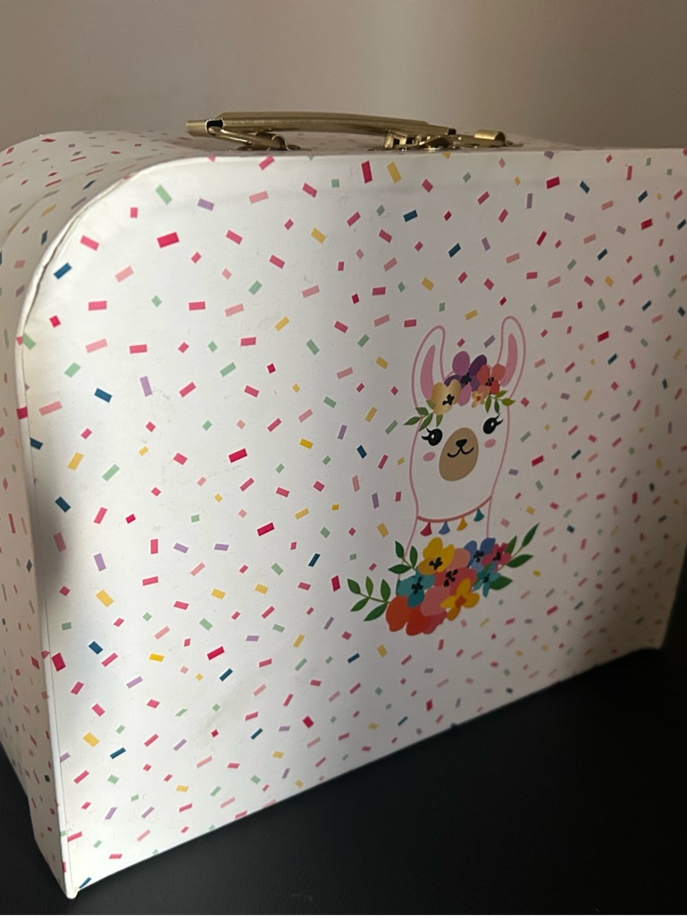 White Llama Confetti Kids Carry Case with Tea set